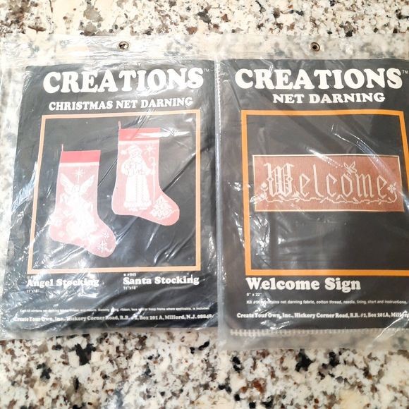 Creations Net Darning Kits Christmas Angel Stocking #944 & Welcome Sign #962 - Picture 1 of 4